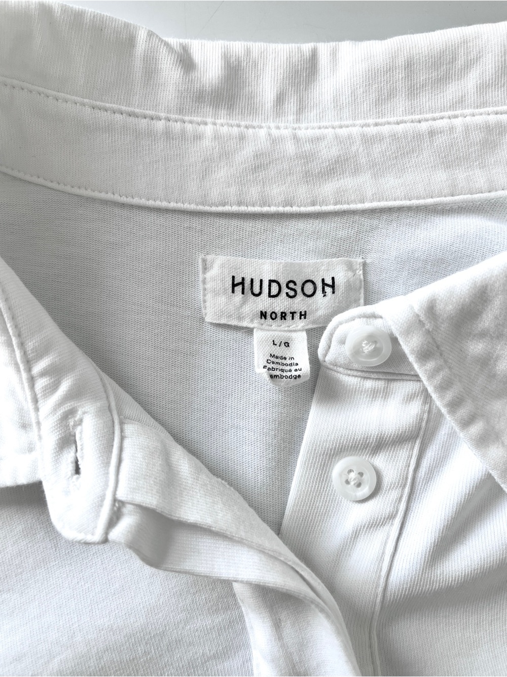 Hudson North Organic Cotton Polo Shirt White Cropped Boxy L Minimalist Preppy - Picture 4 of 9